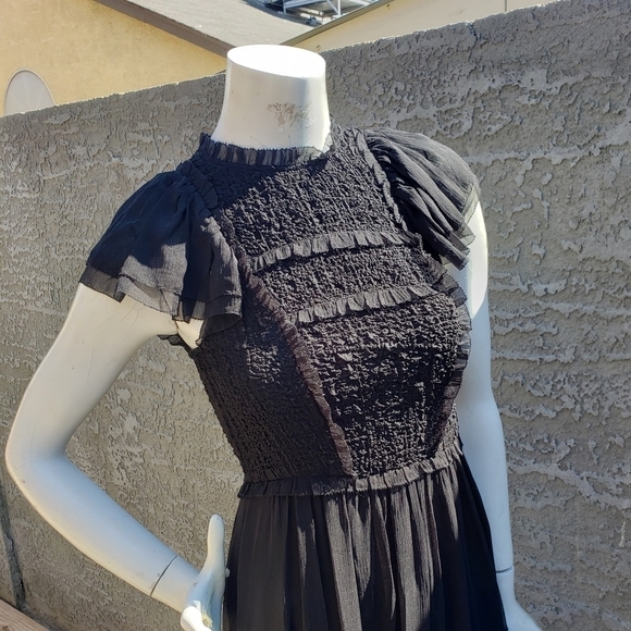 ULLA JOHNSON LENORE SMOCKED SILK CLOQUE (BLACK) - Picture 4 of 7